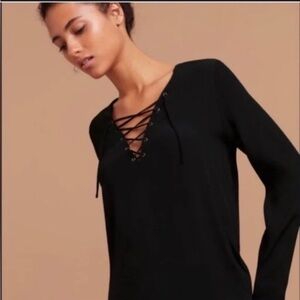 𝅺Aritzia Wilfred Free Womens Black Redling Lace Up Long Sleeve Blouse Top XS
